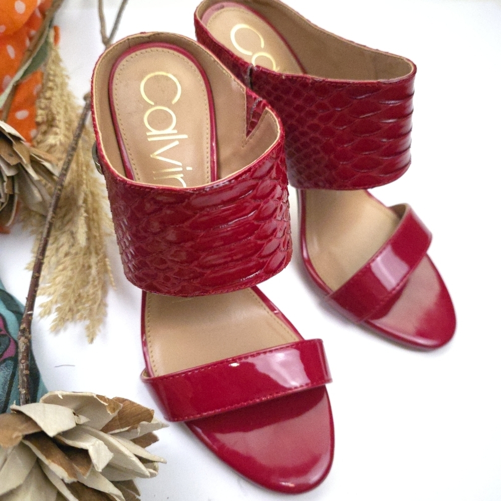 Calvin Klein Women's Red Heeled Sandals Sz 7.5 - Picture 4 of 9